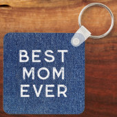 Blauw Denim Beste Mam Ooit Foto Sleutelhanger (Achterkant)