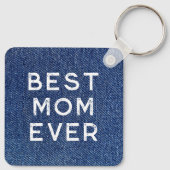 Blauw Denim Beste Mam Ooit Foto Sleutelhanger (Achterkant)
