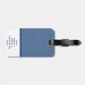 Blauw denim, blauw blauw blauw leder en opvallende bagagelabel (Achterkant horizontaal)