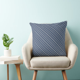 Blauw Denim Blauw en Wit Gestreept Patroon Kussen