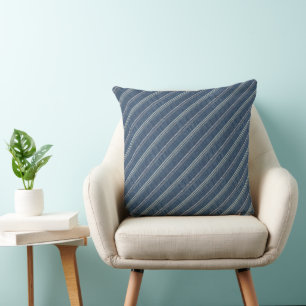 Blauw Denim Blauw en Wit Gestreept Patroon Kussen
