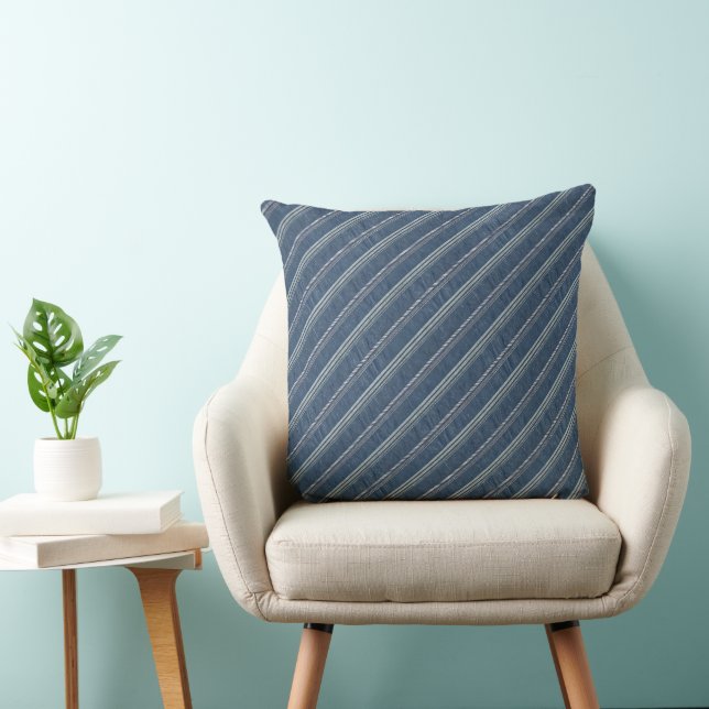 Blauw Denim Blauw en Wit Gestreept Patroon Kussen (Stoel)