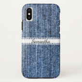 Blauw Denim-blik met lint iPhone X-Hoesje Case-Mate iPhone Case (Achterkant)