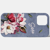 Blauw Denim Bloemige Monogram Case-Mate iPhone Case (Achterkant (horizontaal))