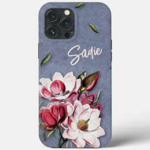 Blauw Denim Bloemige Monogram Case-Mate iPhone Case