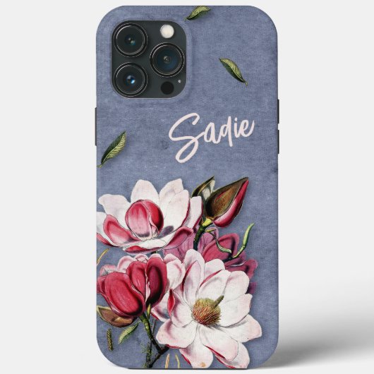 Blauw Denim Bloemige Monogram Case-Mate iPhone Case (Achterkant)
