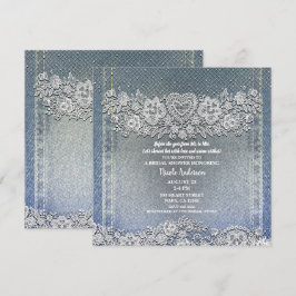 Blauw Denim Broek & Witte Hart Kant Bruidsdouche Kaart