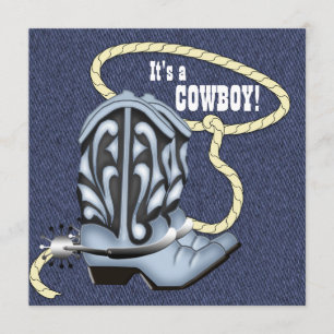 Blauw Denim Cowboy Baby Shower Kaart