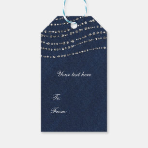 Blauw Denim & Diamanten Fonkelende Bling Feest Cadeaulabel