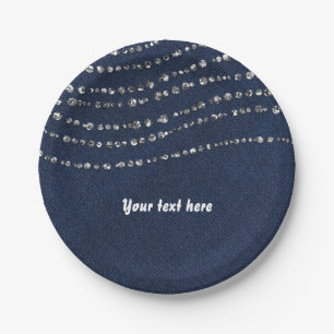 Blauw Denim & Diamanten Fonkelende Bling Verjaarda Papieren Bordje