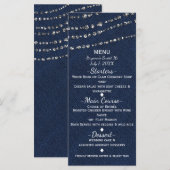 Blauw Denim & Diamanten Fonkelende Glamour Partijm Menu (Voorkant / Achterkant)