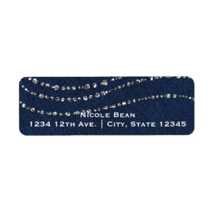 Blauw Denim & Diamanten Glinsterende Bling Verjaar Etiket
