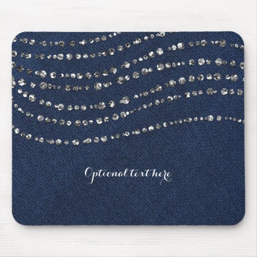 Blauw Denim & Diamanten Nep Glitter Bling Chic Muismat (Voorkant)