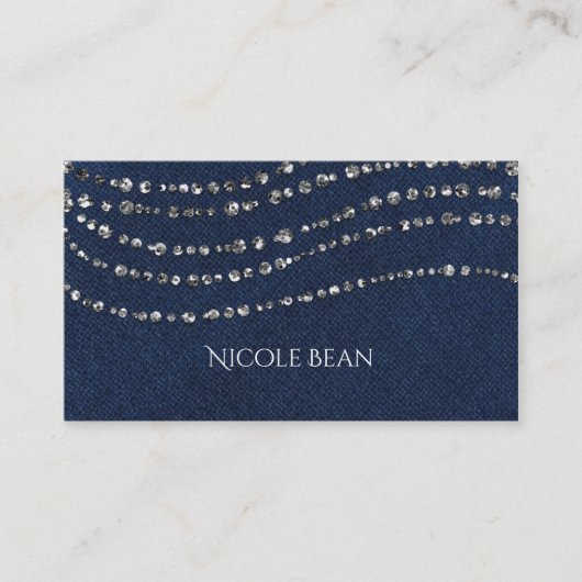 Blauw Denim & Diamanten Nep Glitters Schittering Visitekaartje (Voorkant)