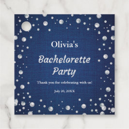 Blauw Denim Diamanten Parels Bachelorette Feest  Bedankjes Labels