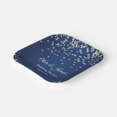 Blauw Denim Diamanten Parels Koppel Bruiloft Borre Papieren Bordje (Gebogen)