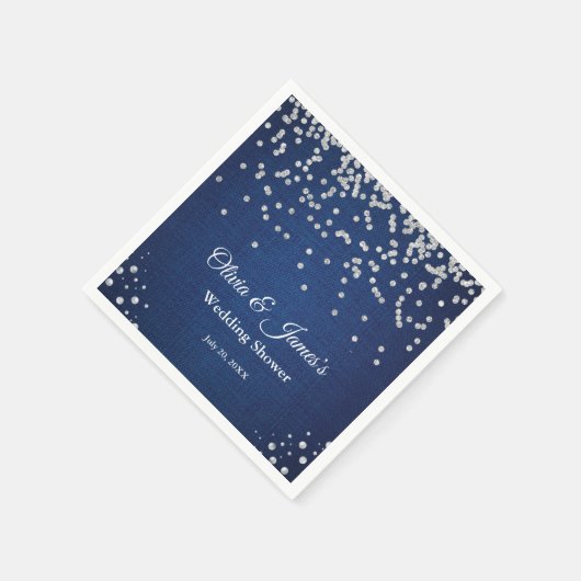 Blauw Denim Diamanten Parels Koppel Trouw Bruidsfe Servet (Hoek)