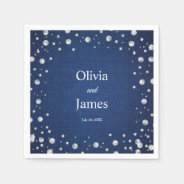 Blauw Denim Diamanten Parels Trouw Koppel Bruiloft Servet