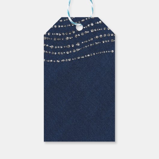 Blauw Denim & Diamonds Sparkle Bling Party Cadeaulabel (Achterkant)