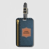 Blauw denim doek met rits en label Jean stof Bagagelabel (Voorkant (verticaal))