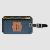 Blauw denim doek met rits en label Jean stof Bagagelabel (Voorkant (horizontaal))