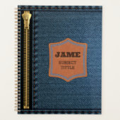 Blauw denim doek met rits en label Jean stof Planner (Voorkant)