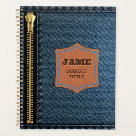 Blauw denim doek met rits en label Jean stof Planner