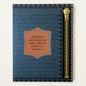 Blauw denim doek met rits en label Jean stof Planner (Achterkant)
