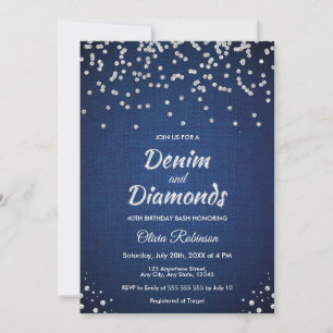 Blauw Denim en Diamanten 40e Verjaardag  Kaart