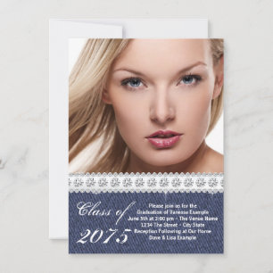 Blauw Denim en Diamanten Afstudeeraankondiging Kaart