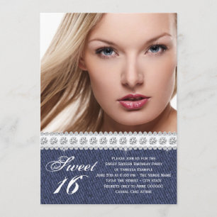 Blauw Denim en Diamond Sweet Sixteen Feest Kaart