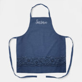 Blauw denim en getextureerde bloemenrand schort (Voorkant)