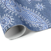 Blauw Denim- en Paisley-ontwerp Cadeaupapier (Rol Hoek)