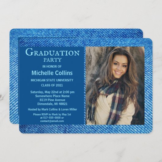 Blauw denim foto Afstuderen Kaart (Voorkant / Achterkant)