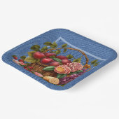 Blauw denim fruit en bloemen papieren bordje (Gebogen)