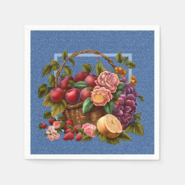 Blauw denim fruit en bloemen servet