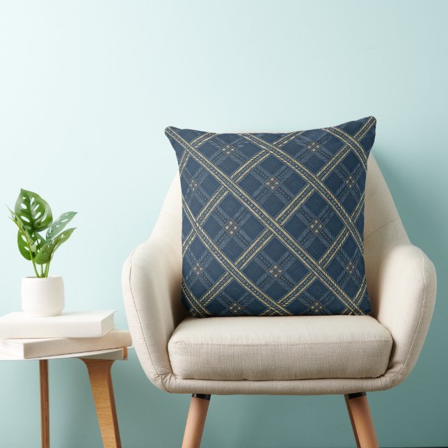 Blauw denim geruit en gestreept patroon kussen (Stoel)