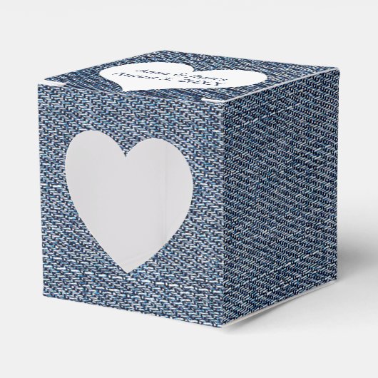 Blauw denim gunstdoos met hart bedankdoosjes (Voorkant Zijde)