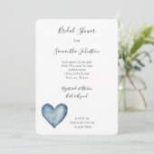 Blauw Denim Hart Bloemige Bruiloftsdouche Kaart (Staand voorkant)
