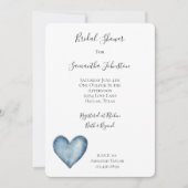 Blauw Denim Hart Bloemige Bruiloftsdouche Kaart (Voorkant)