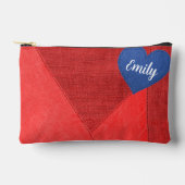 Blauw Denim Heart op rood Etui (Voorkant)