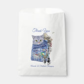 Blauw denim, kant, kostuum sieraden & Kittens Bedankzakje (Voorkant)