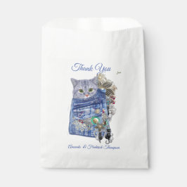 Blauw denim, kant, kostuum sieraden & Kittens Bedankzakje