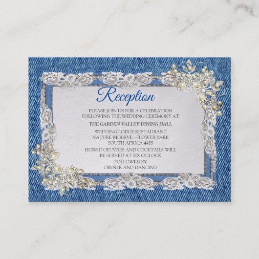 Blauw denim, kant, kostuum sieraden & Kittens Informatiekaartje (Voorkant)