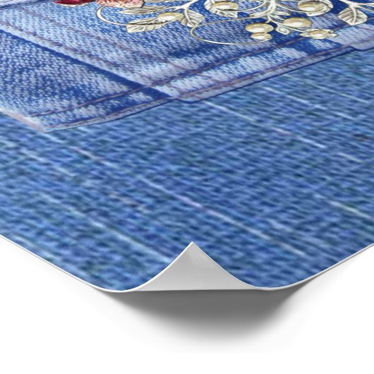 Blauw denim, kant, kostuum sieraden & Kittens Poster (Hoek)