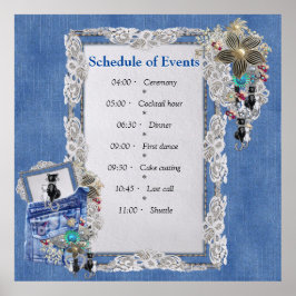 Blauw denim, kant, kostuum sieraden & Kittens Poster