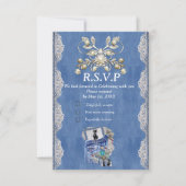 Blauw denim, kant, kostuum sieraden & Kittens RSVP Kaartje (Voorkant)