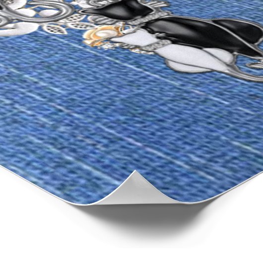 Blauw denim, kant, kostuum sieraden poster (Hoek)