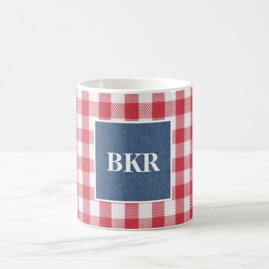 Blauw denim Monogram 11oz rood en wit buffel Koffiemok (Center)