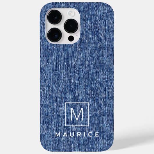 Blauw denim monogram initiaal aangepaste naam Case-Mate iPhone case (Achterkant)
